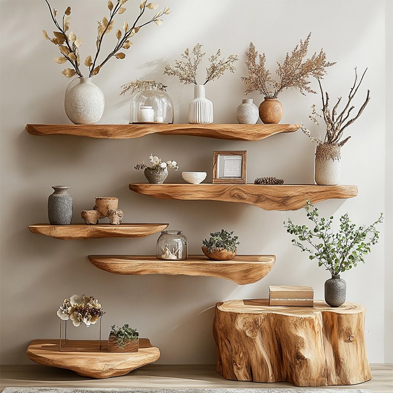 墙上置物架壁挂架子挂墙花架家用书架艺术造型多层床头实木收纳架