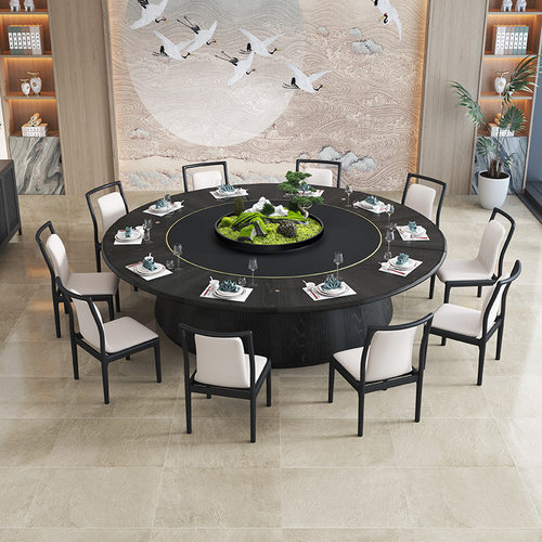 乔佳仁酒店电动餐桌大圆桌15人20人岩板转盘饭店会所包厢实木桌子