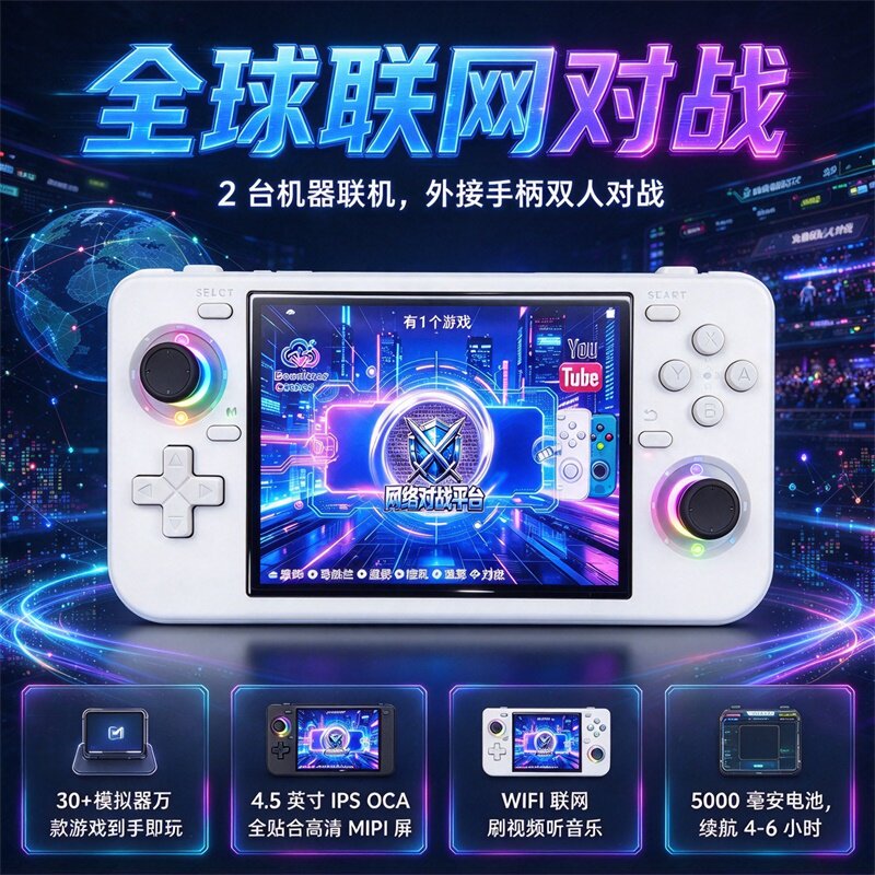 26年新款全球联网对战RF45H掌机4.5IPS寸横屏可玩我的世界星露谷PSP街机PS2多种模拟器双人手柄回忆童年