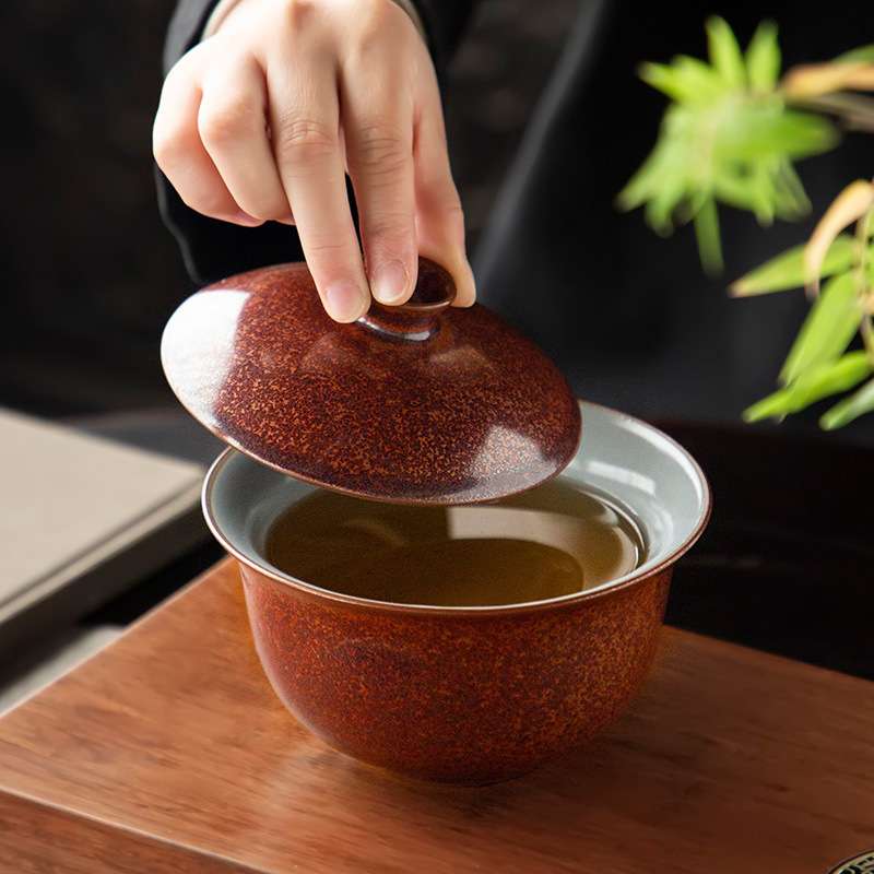 420ML特大号盖碗茶杯茶碗大号盖碗茶泡茶碗天青汝窑三才盖碗单个