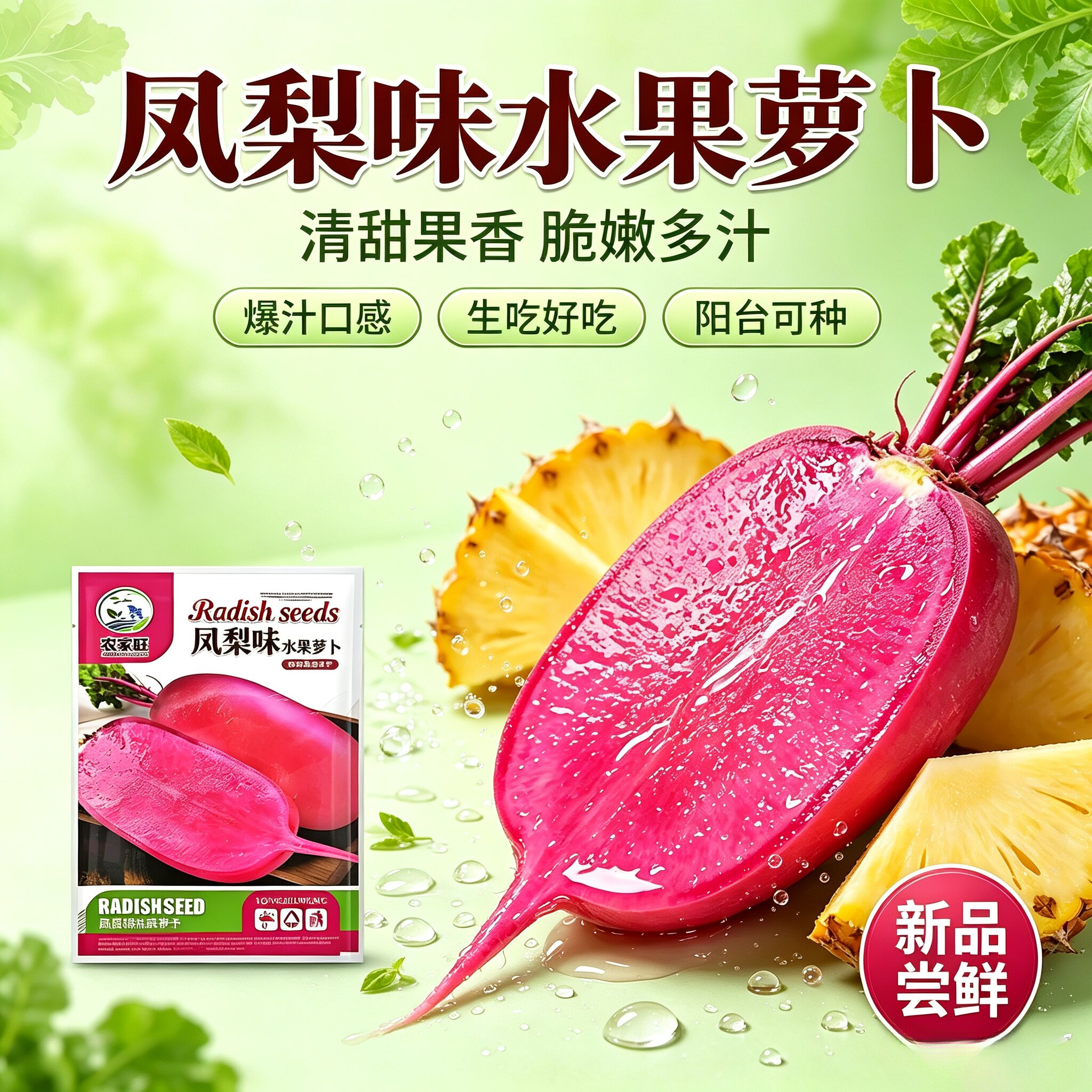 【下单立减50】凤梨萝卜种子红皮红肉生吃脆甜不辣耐寒萝卜种籽JL