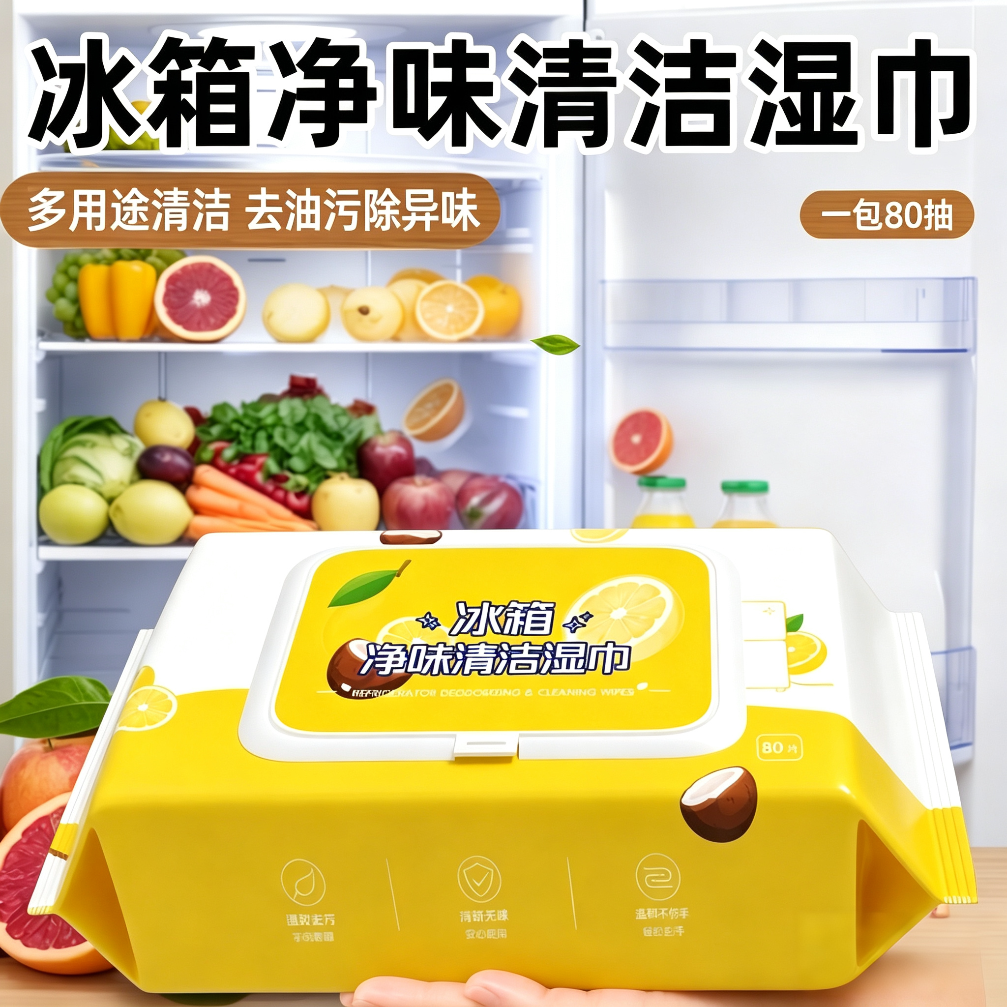 【居家推荐】冰箱清洁湿巾多用途清洁湿巾厨房油烟机去油污yz