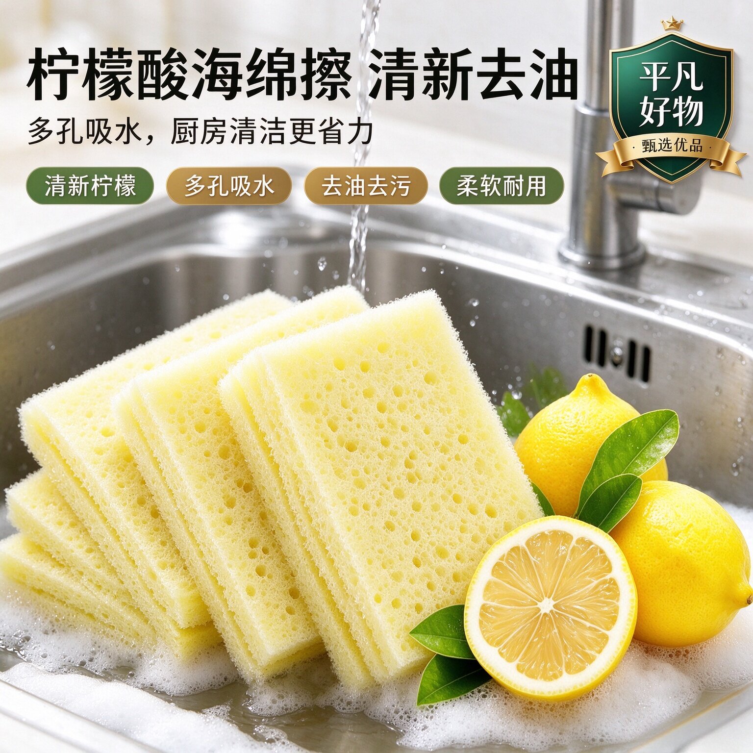 柠檬酸百洁布卫生间水龙头花洒玻璃去水垢海绵擦除垢魔力擦2JL