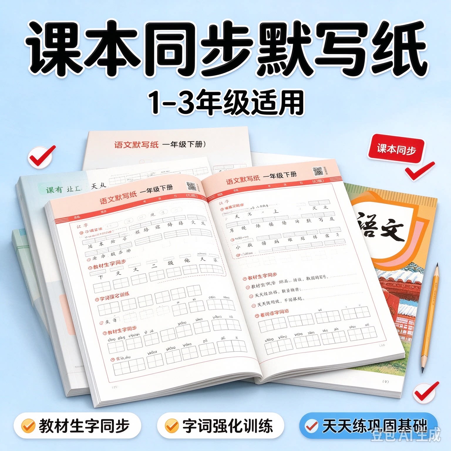 小学一二三年级人教版语文同步默写纸生字词语训练减压练字帖yz