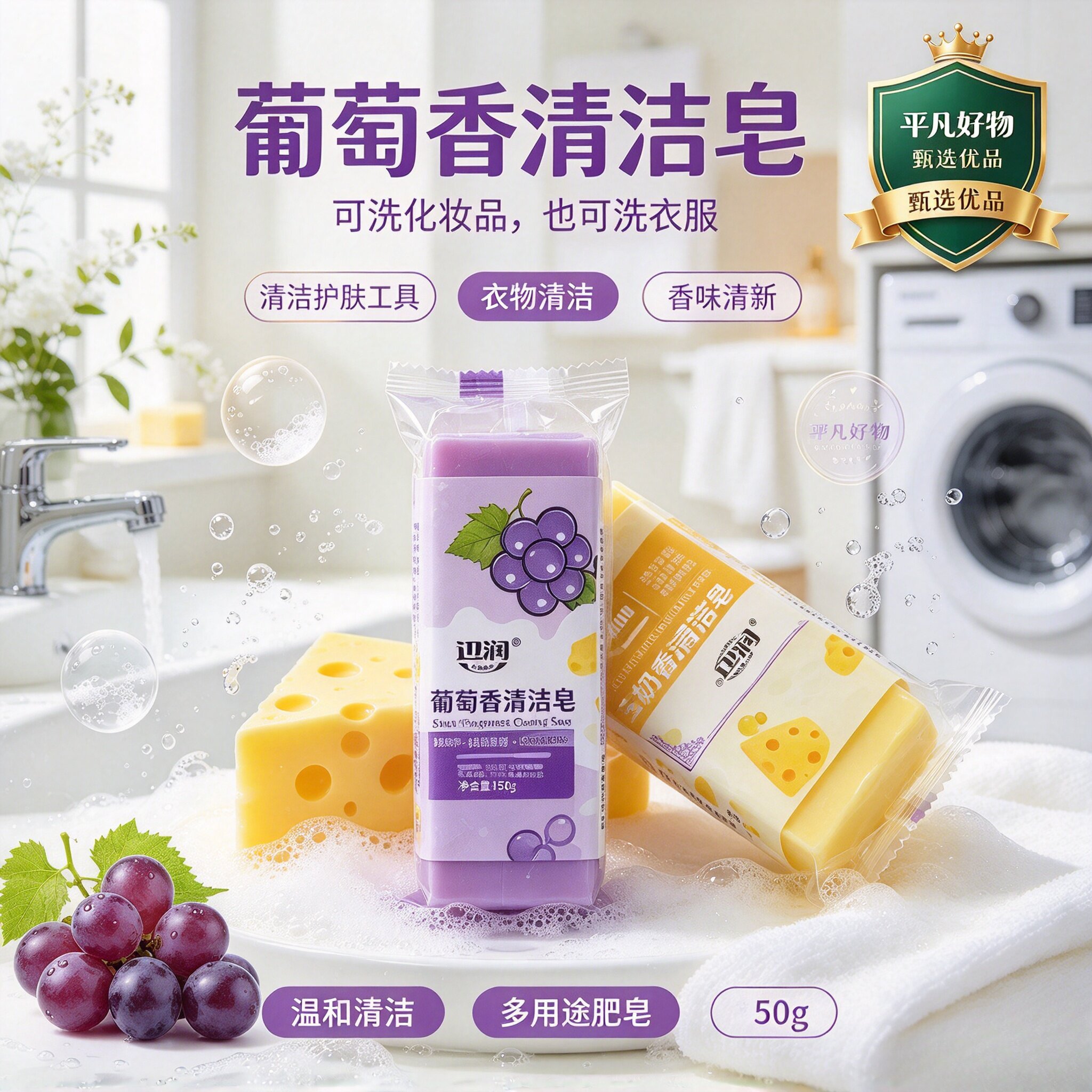 多肉葡萄清洁皂旅行便携洗衣皂肥皂化妆刷粉扑领口衣袖去污皂JL