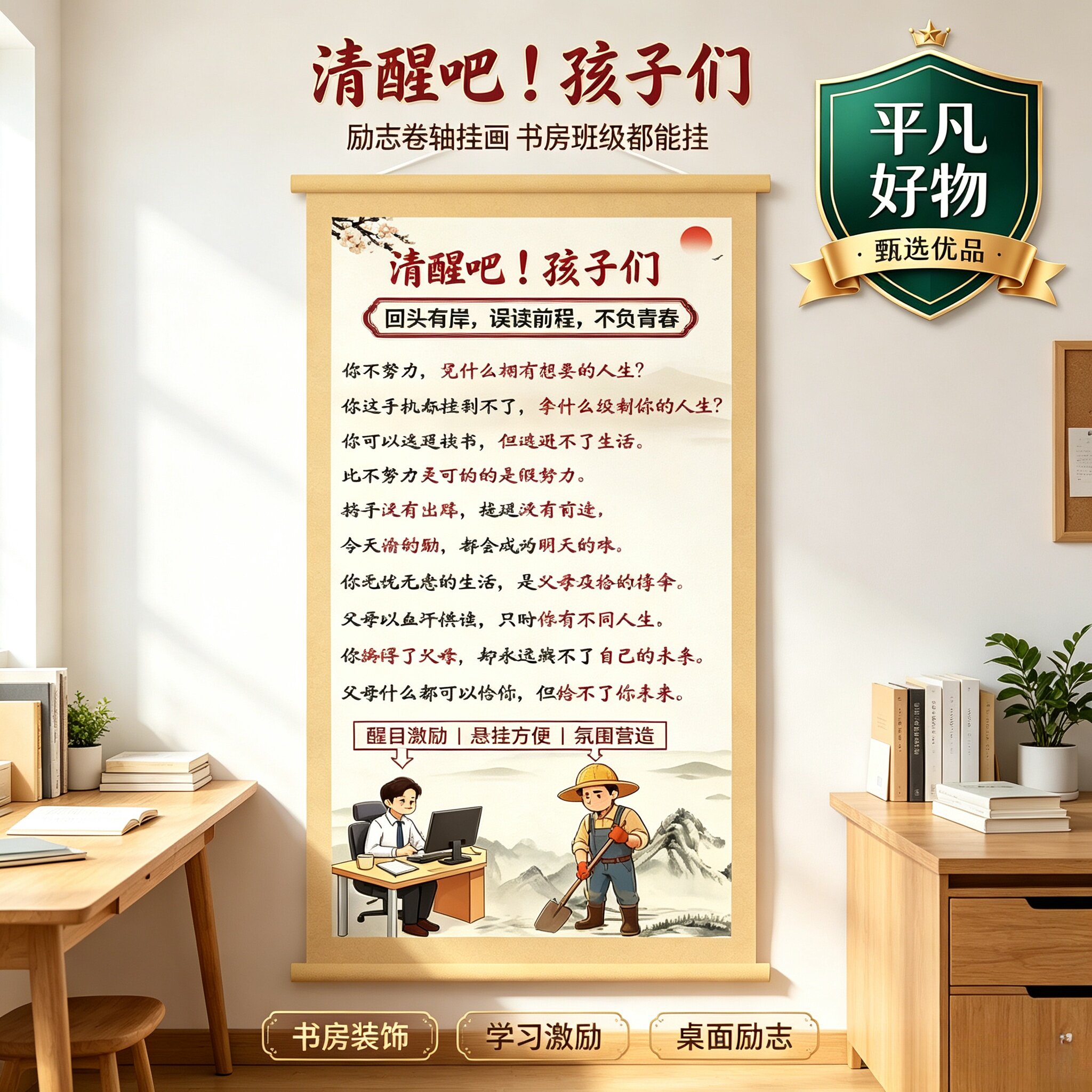 清醒吧孩子们挂画激励孩子读书学习励志劝学教室学校自律装饰画JL