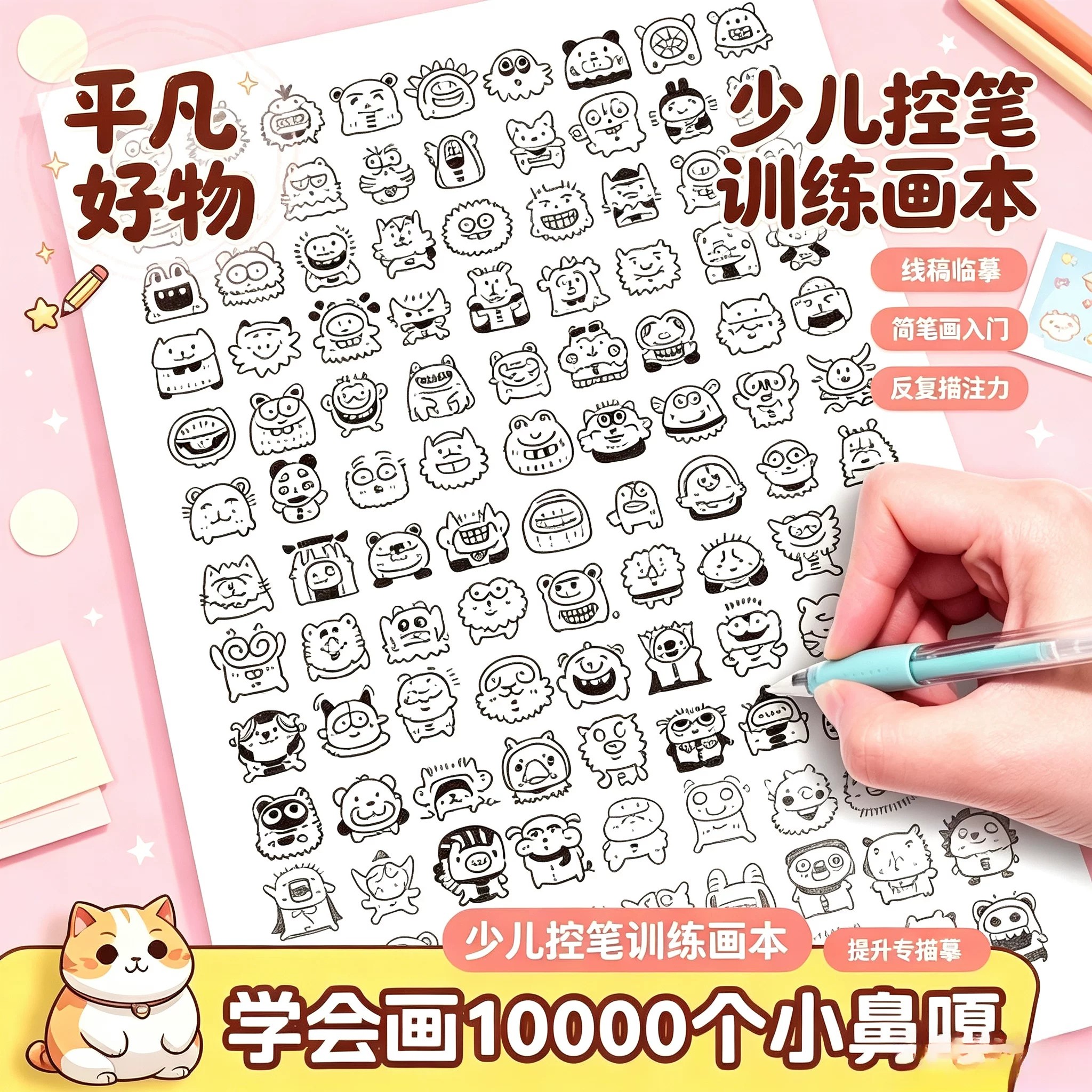 学会画10000个小鼻嘎表情画线条画线稿临摹绘画本简笔画解压yz