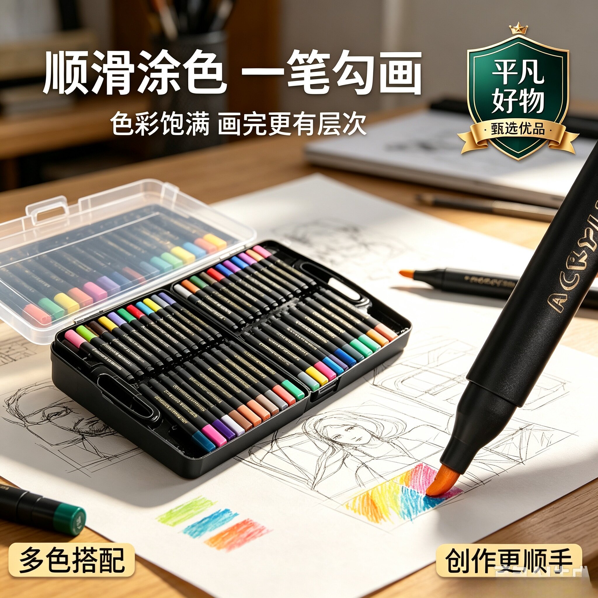 【升级大容量】小黑盒丙烯马克笔可水洗不透纸可叠色绘画笔3JL