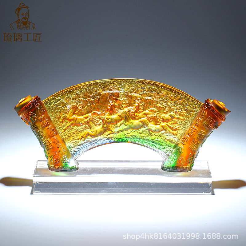 高档琉璃八骏马摆件屏风招财中式电视柜家居客厅玄关办公室装饰品