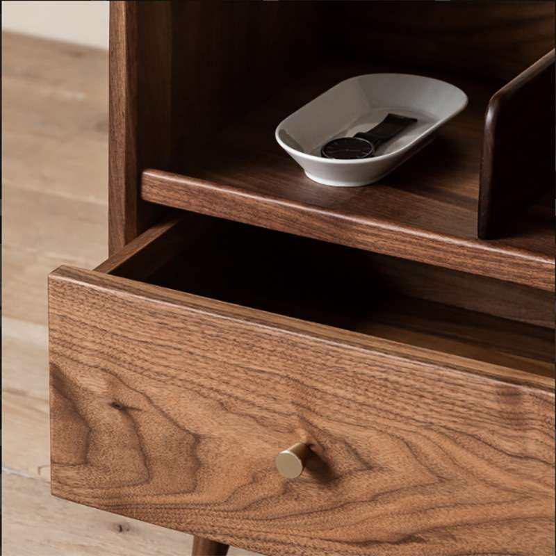 崇匠家具全实木床头柜北欧卧室极简黑胡桃木床边柜简约收纳柜柜子