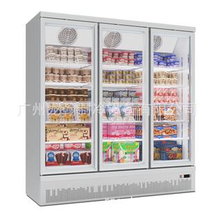 三门饮料冷冻展示柜风冷无霜玻璃门立式冷冻柜带发热除雾门冷风机