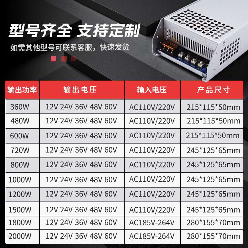 AC220转12V24V36V48V60V直流电源1500W600W2000W电源供应器