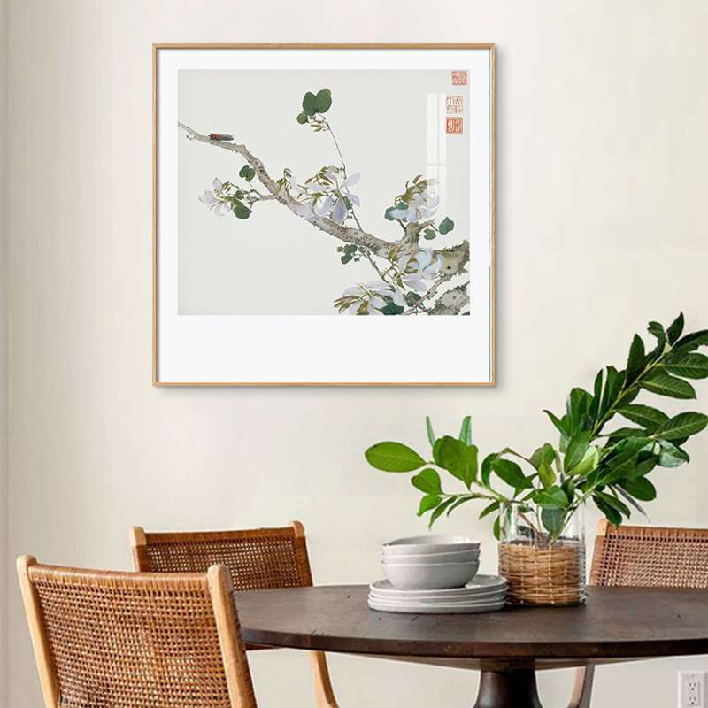 新中式牡丹花组合卧室床头挂画原木风花鸟禅意客厅沙发背景装饰画图片