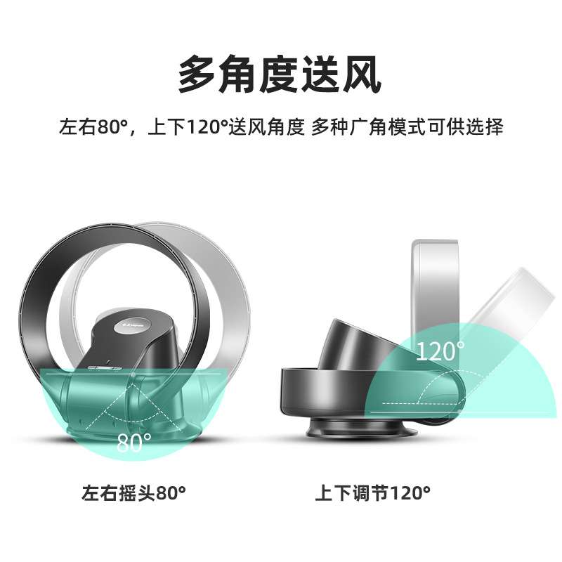 卡齐无叶风扇轻音智能壁挂摇头循环风扇遥控电风扇无叶扇一件代发