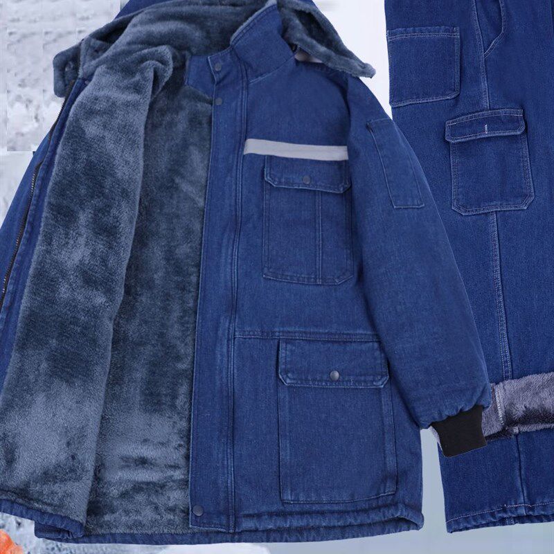 冬季加绒加厚牛仔棉n服棉衣工作服套装男加厚电焊工作服防烫劳保