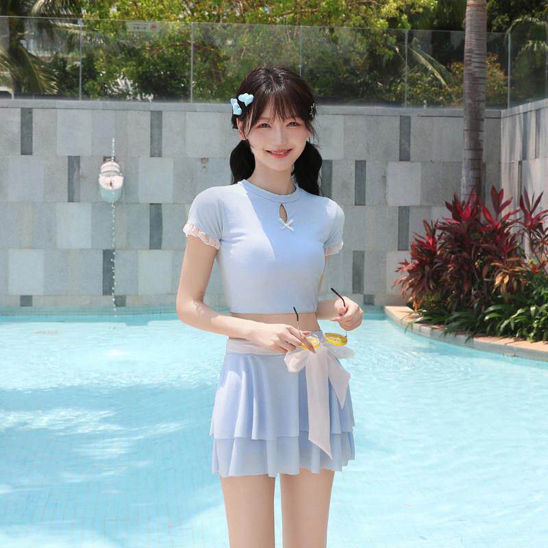 新款爆款瘦游泳衣泉女LYG0846两件式式保裙守显遮肚学生温纯欲网