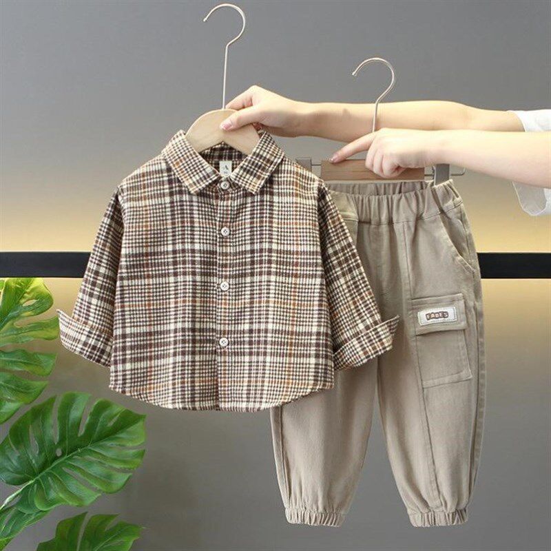 儿童套装男孩f春秋季服装2025新款秋冬韩式清凉帅气衬衫毛衣开衫