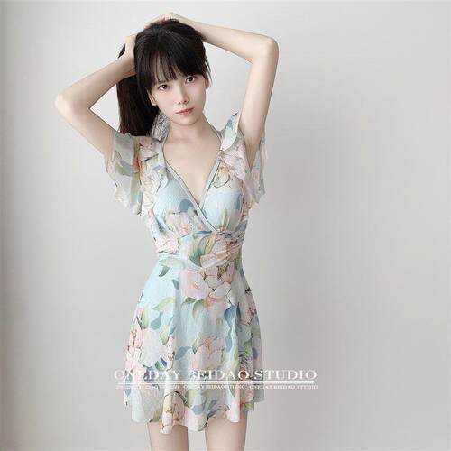 泳衣女级感新连款体裙式保守瘦vZ6BQ0J8显微胖女孩遮肉泡温高泉游