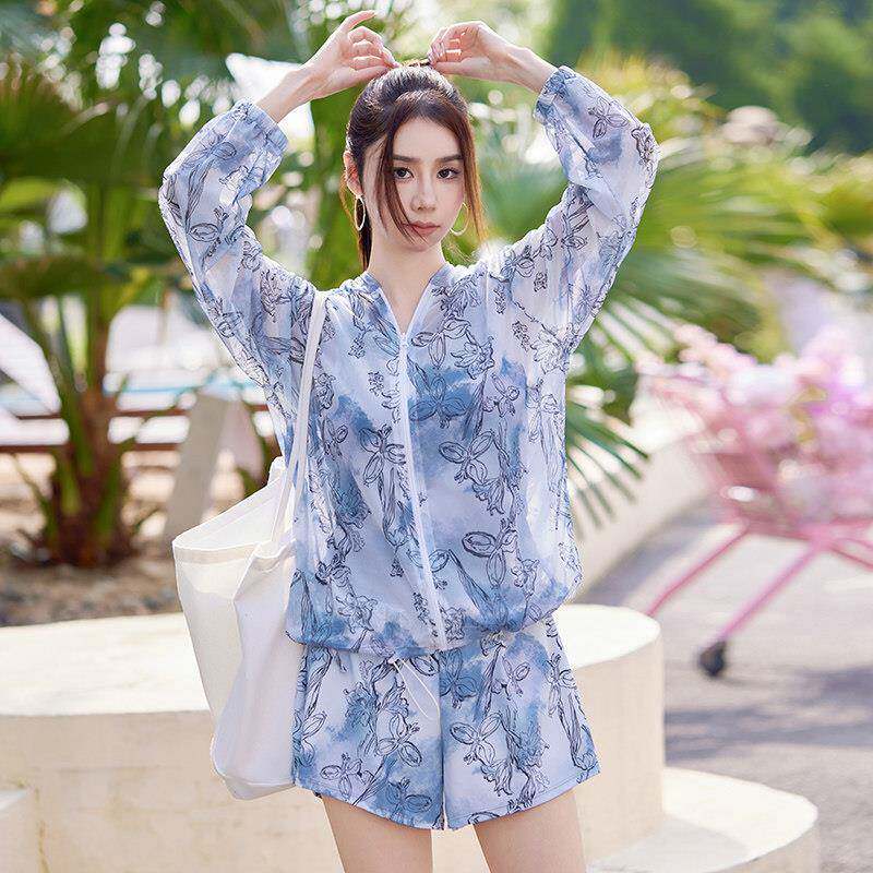 件泳衣女款夏两8034件式保守三罩套大尺码胖遮长袖衫新肉款温泉泳