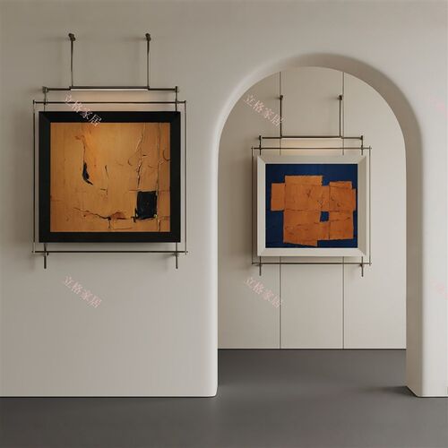 现代简约铁艺吊杆k画入户玄关立体装置画酒店餐厅高级感灯光装饰