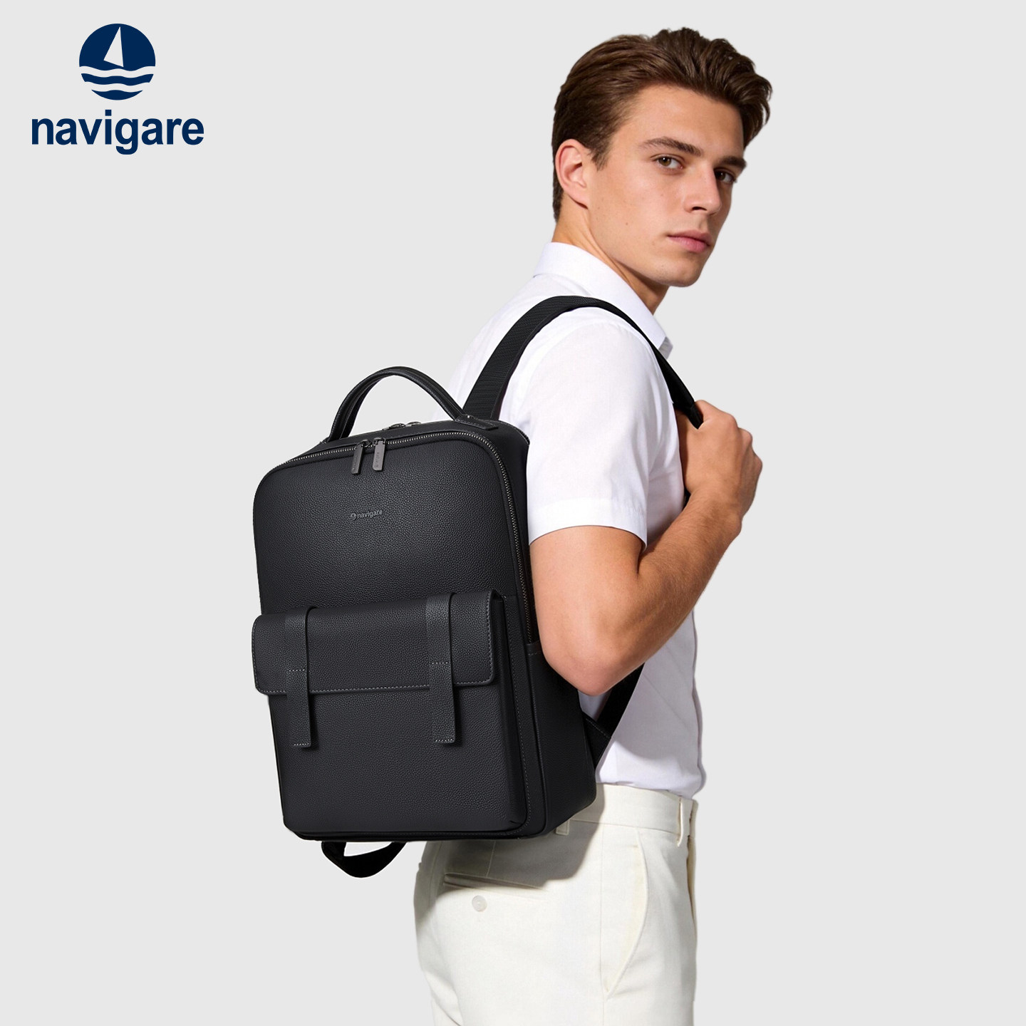 Navigare纳维凯尔意大利小帆船双肩包男商务风电脑包书包真皮背包
