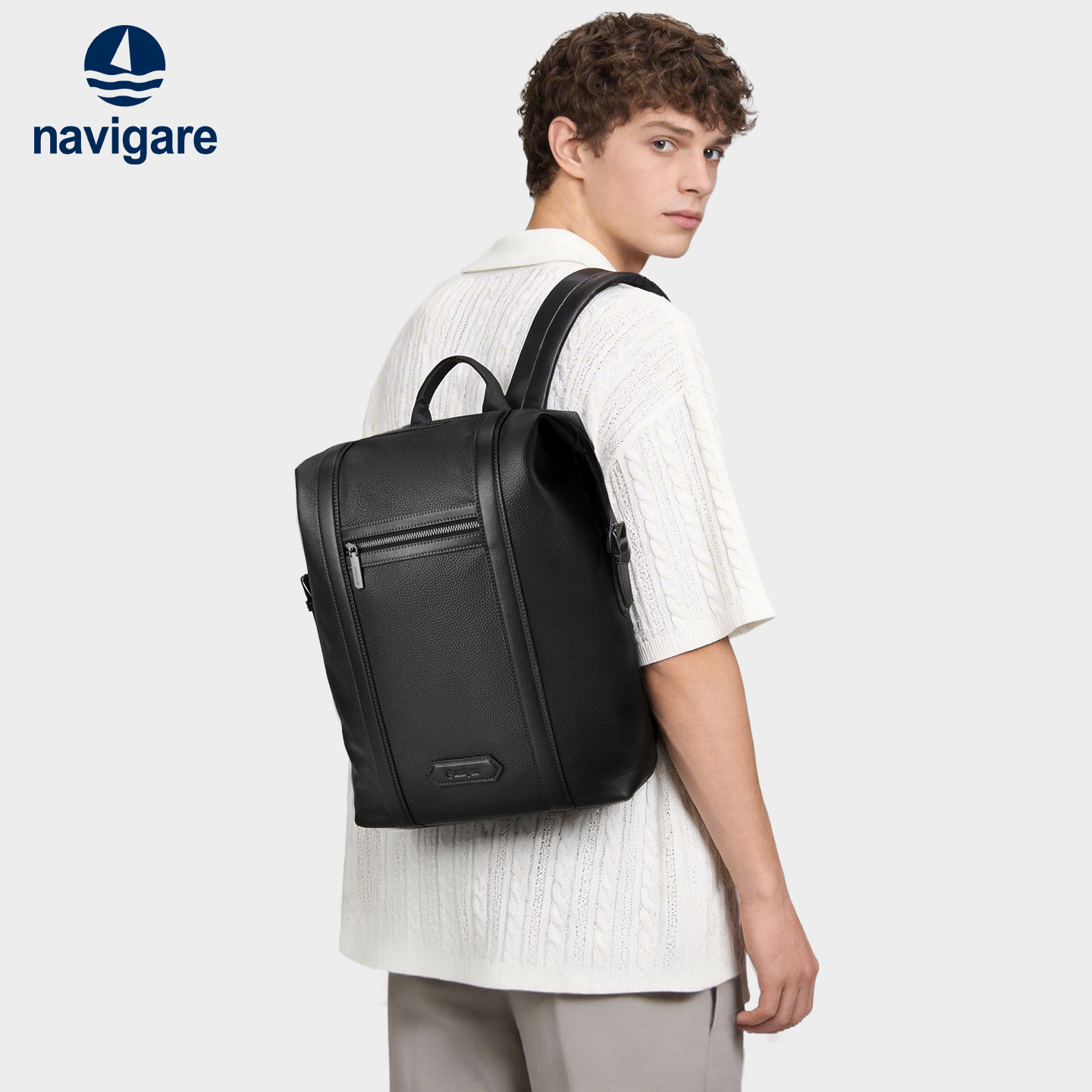 Navigare意大利小帆船2026男士真皮双肩包商务电脑背包大容量通勤