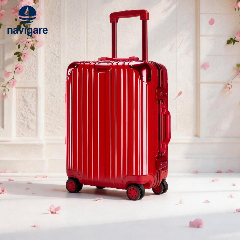 Navigare小帆船结婚箱子红色陪嫁喜箱行李箱新娘旅行铝框拉杆箱
