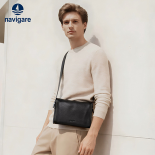 Navigare意大利小帆船男生单肩包真皮上班通勤包高级感小斜挎包