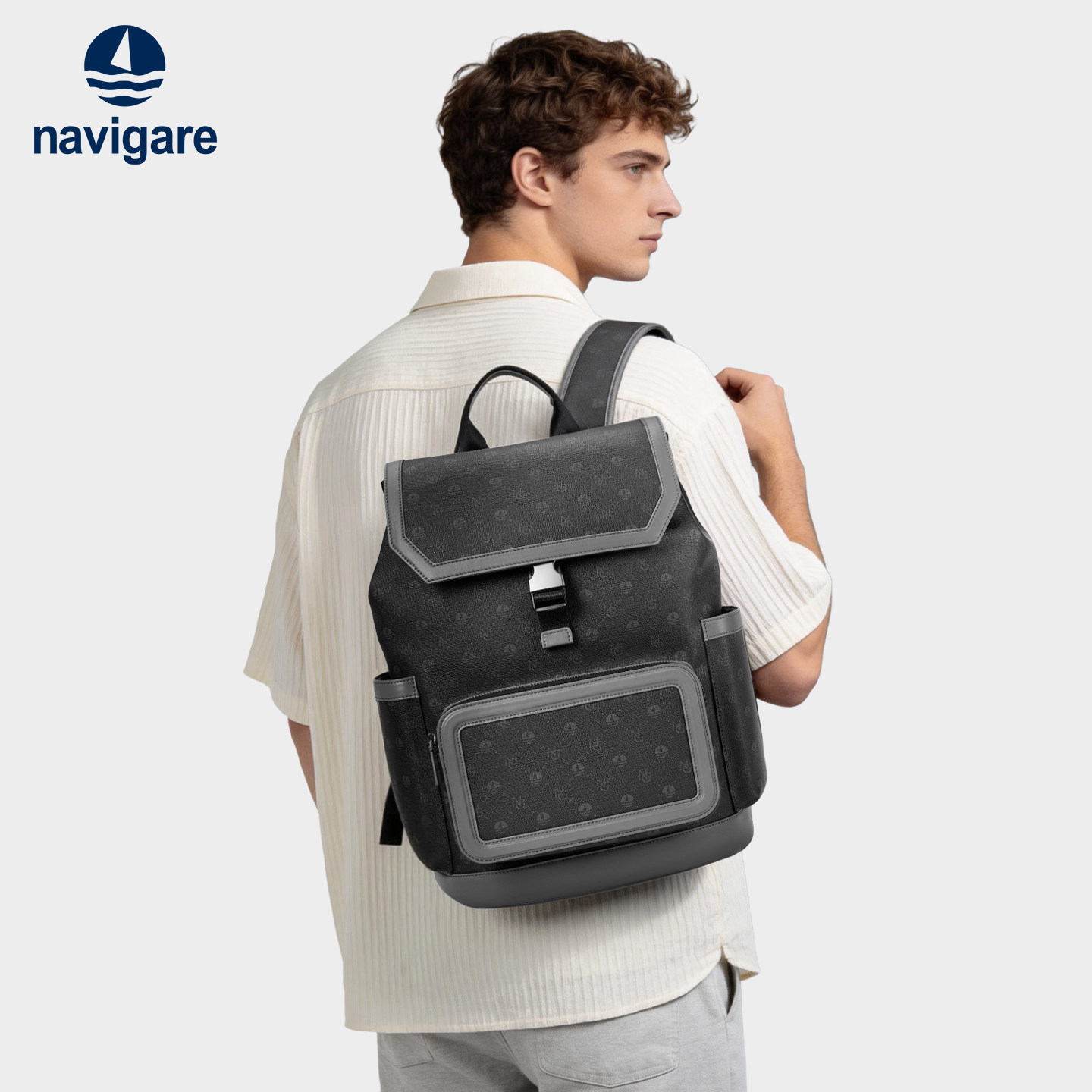 Navigare意大利小帆船2026新款男士双肩包翻盖商务大容量电脑背包