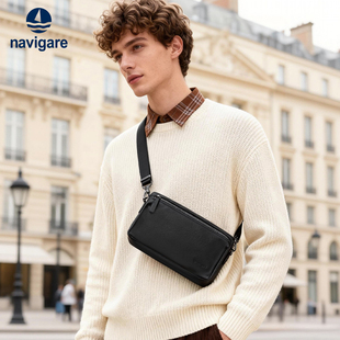 Navigare意大利小帆船真皮单肩包男通勤休闲随身小包斜挎包邮差包