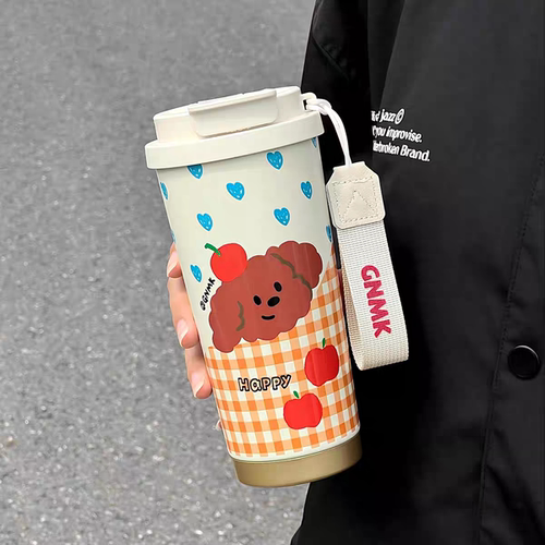 GNMK保温杯304不锈钢陶瓷咖啡杯双饮车载吸管杯子办公室礼品学生