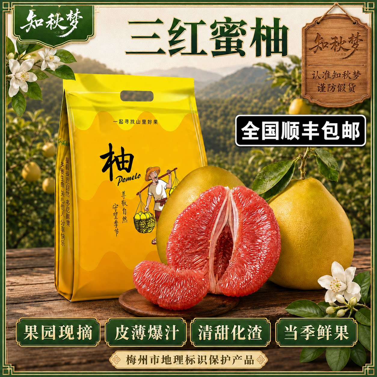 50年老树梅州三红蜜柚18斤礼柚子