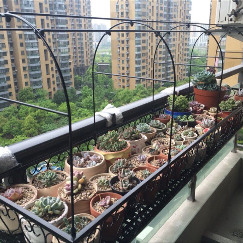 阳台栏杆铁艺花架悬挂式多肉防护栏雨棚花盆架子防V雨防冻暖棚暖