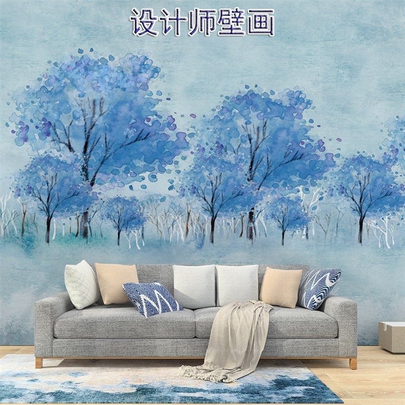 法式抽象艺术树林定制壁画高级感墙布客厅电视背景墙壁纸卧室墙纸