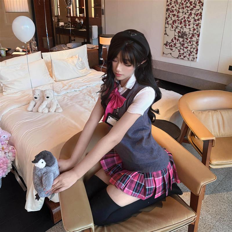 小花猪jk制服馆【小玫】JK制服涩谷辣妹J春夏套装jk格裙玫红百褶