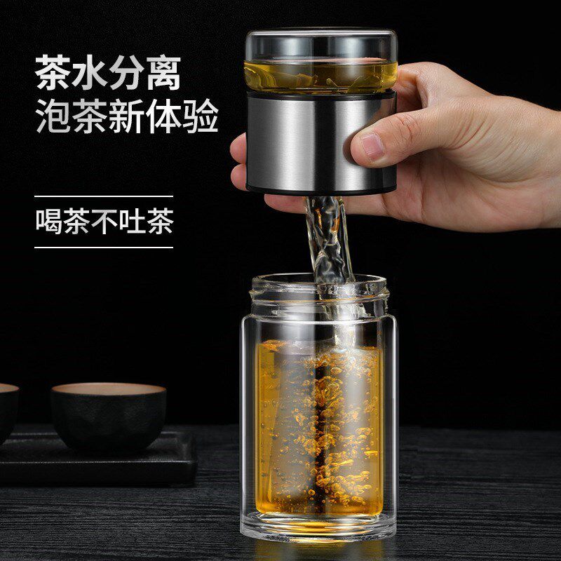 茶水分离杯泡茶杯可携式过滤杯子个人茶O道双层玻璃水杯男生