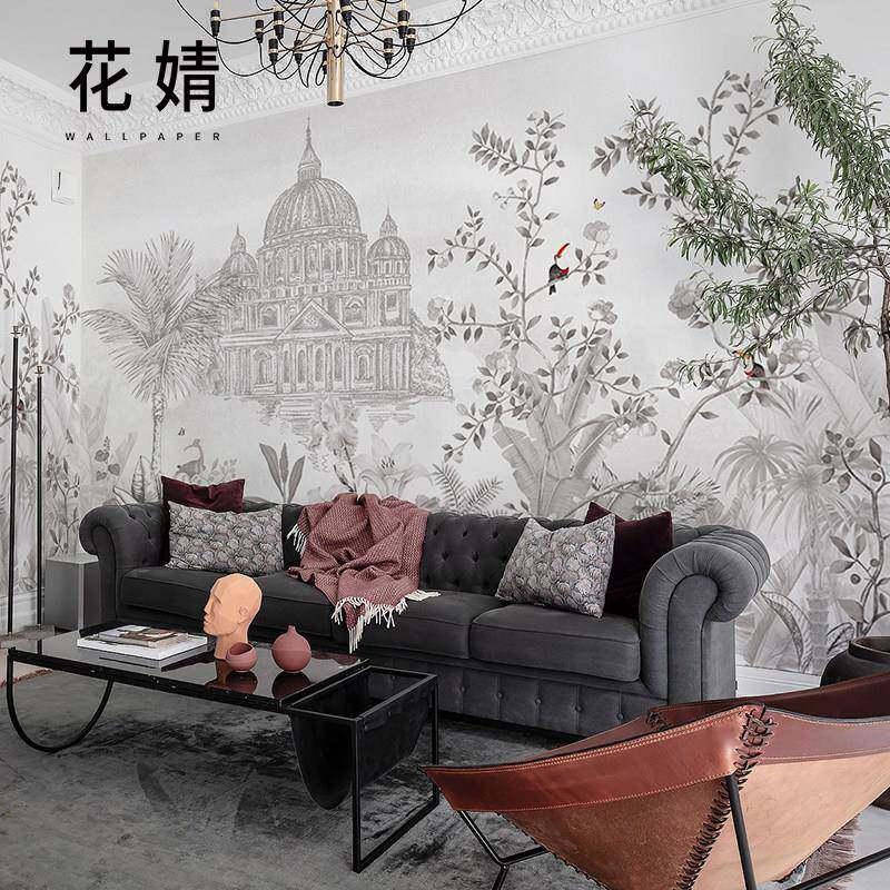 欧式城堡花园壁装高DMR端酒店工墙布客纸厅餐画厅墙纸电视背景墙