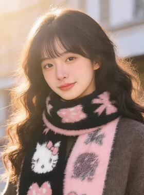 款仿貂绒可卡通双面毛绒围季巾爱女冬加厚保新暖防寒EXO护颈围脖