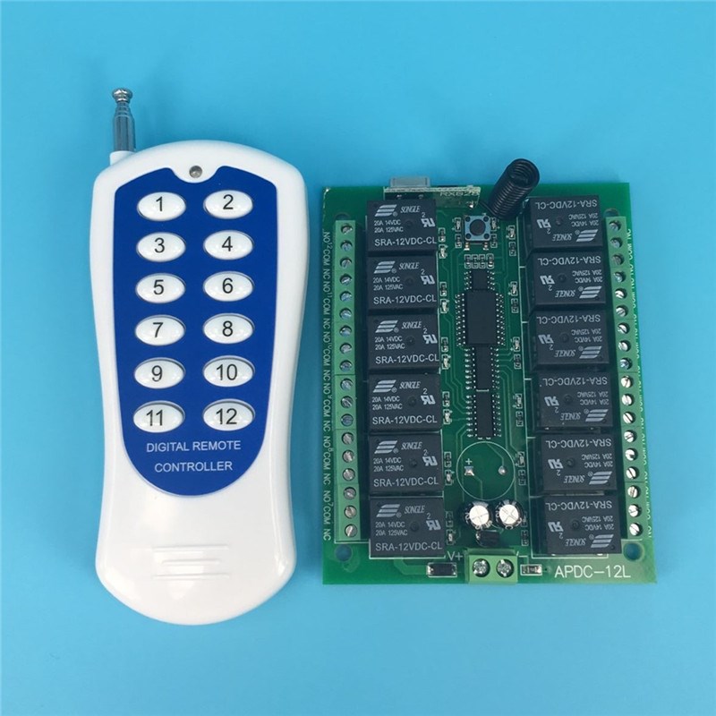 贴纸蓝遥控十二路开关12V24V学习型继电器模O块灯具电机马达控制