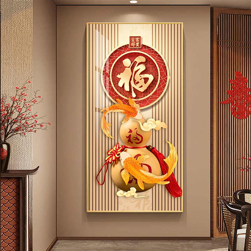 门口玄关装饰画走廊o过道大气挂画入户正对门中式九鱼图新款墙壁