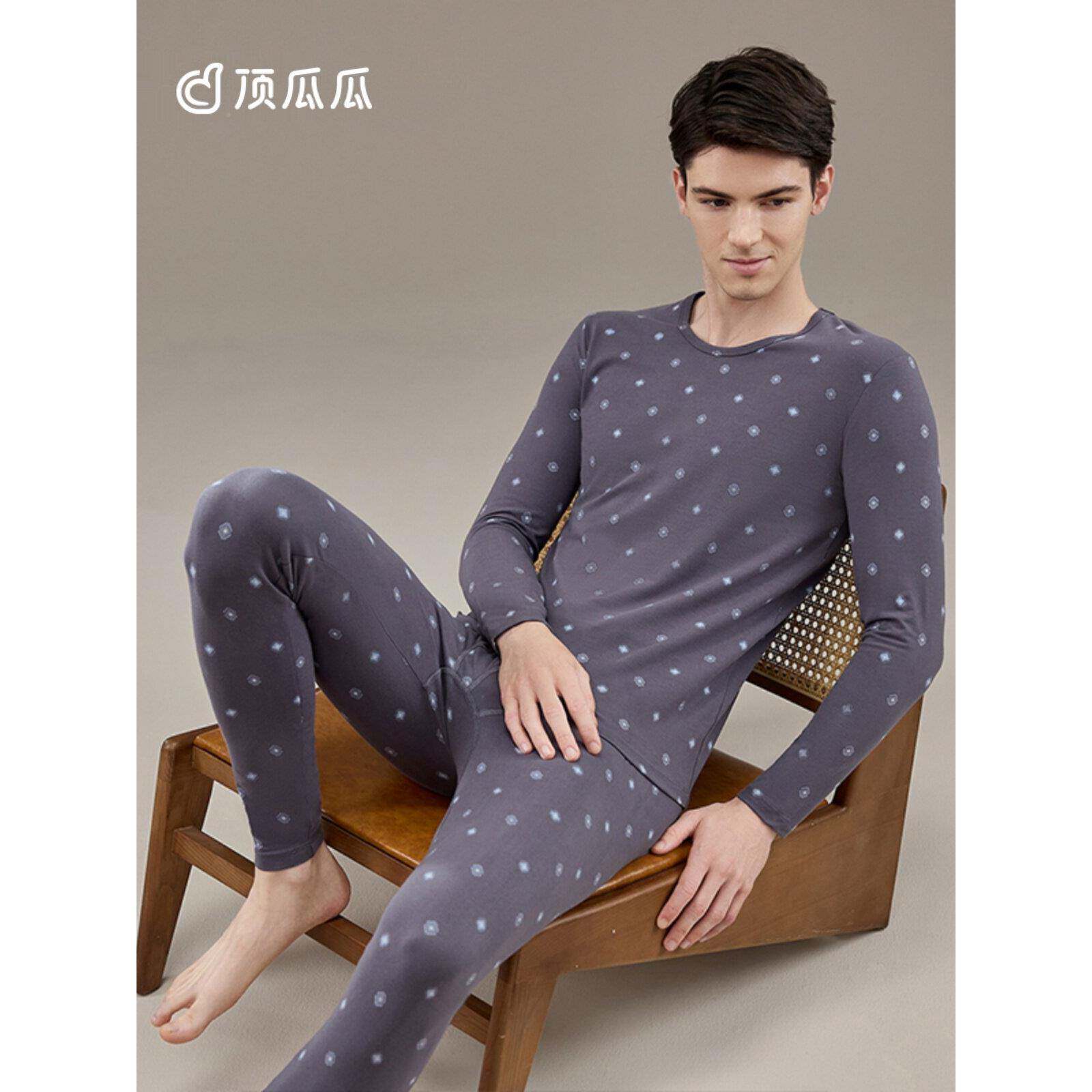顶男PQJ呱呱男冬士秋衣裤套装保暖内衣纯季薄款印花时尚打底棉毛