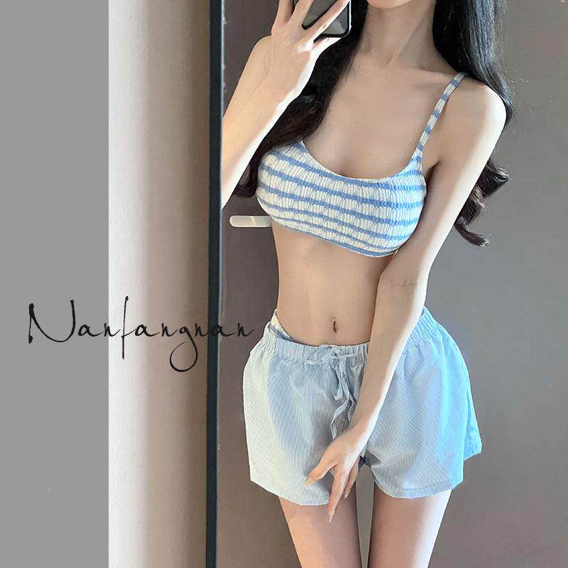 两件胸式衣泳女带罩衫比基尼色夏季新款小DRH蓝聚拢海边度假泳装