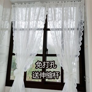 思幔免打孔韩式蕾丝纱帘门t帘隔断厨房卧室橱窗穿杆魔术贴短门帘