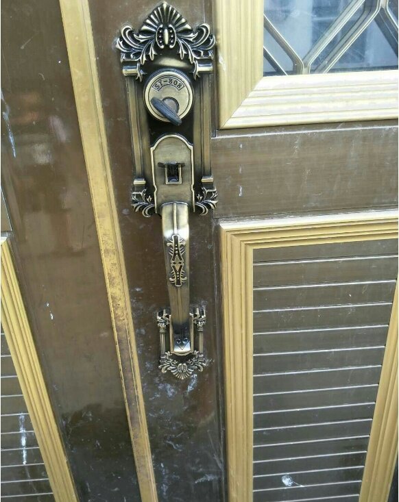 老式金豪华大把手锁 防盗门锁铝合金门双开门锁仿古铜 防盗门锁