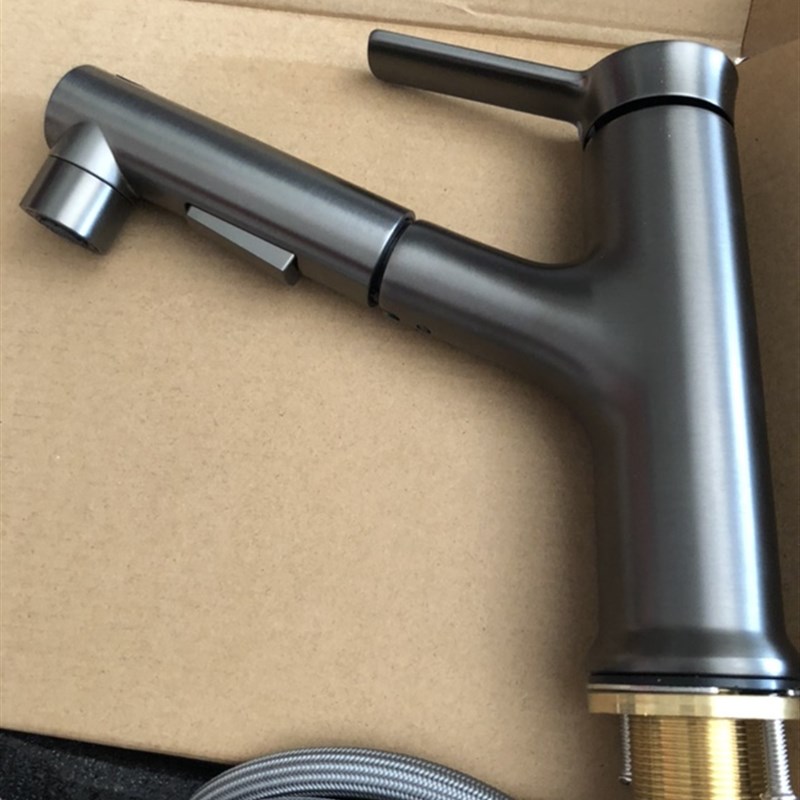 枪灰色面盆水龙头抽拉式洗手盆冷热全铜卫生间洗漱台浴室家用