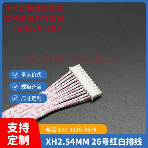 TJC3 XH2.54MM-11P 红白排线 线长70CM 单头线 一头沾锡 线束加工