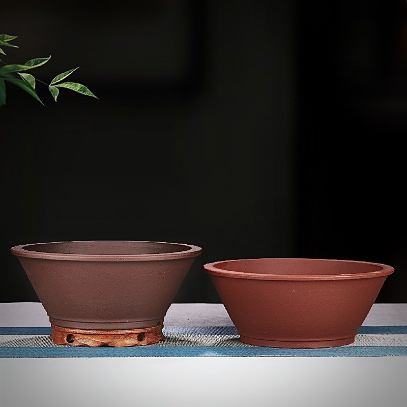 高端紫砂花盆圆形斗笠盆景盆多肉菖蒲金弹子提根文竹内门竹陶瓷盆