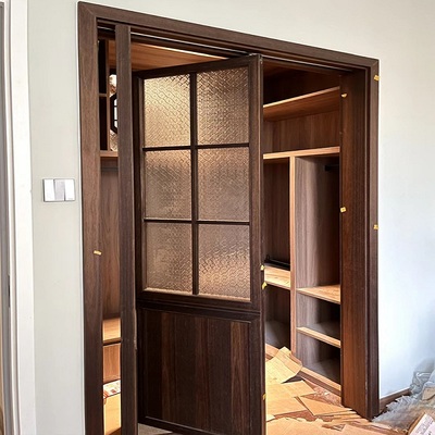 折叠门法式复古门卧室门实木门卫生间门隔断门卧室双开门玻璃木门