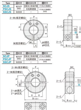 固定环开口型分离型侧面安装孔型SCJS PSCJS SSCJSSCJPPSCJPSSCJP