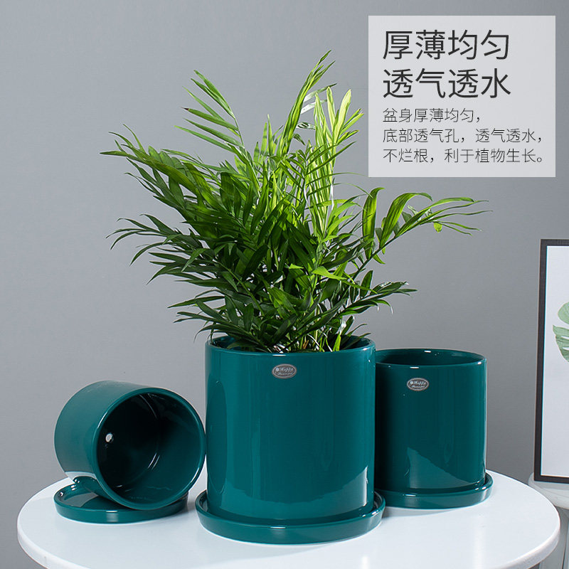 外贸轻奢花盆陶瓷带分离式托盘直筒出口欧式简约田园现代装饰花器